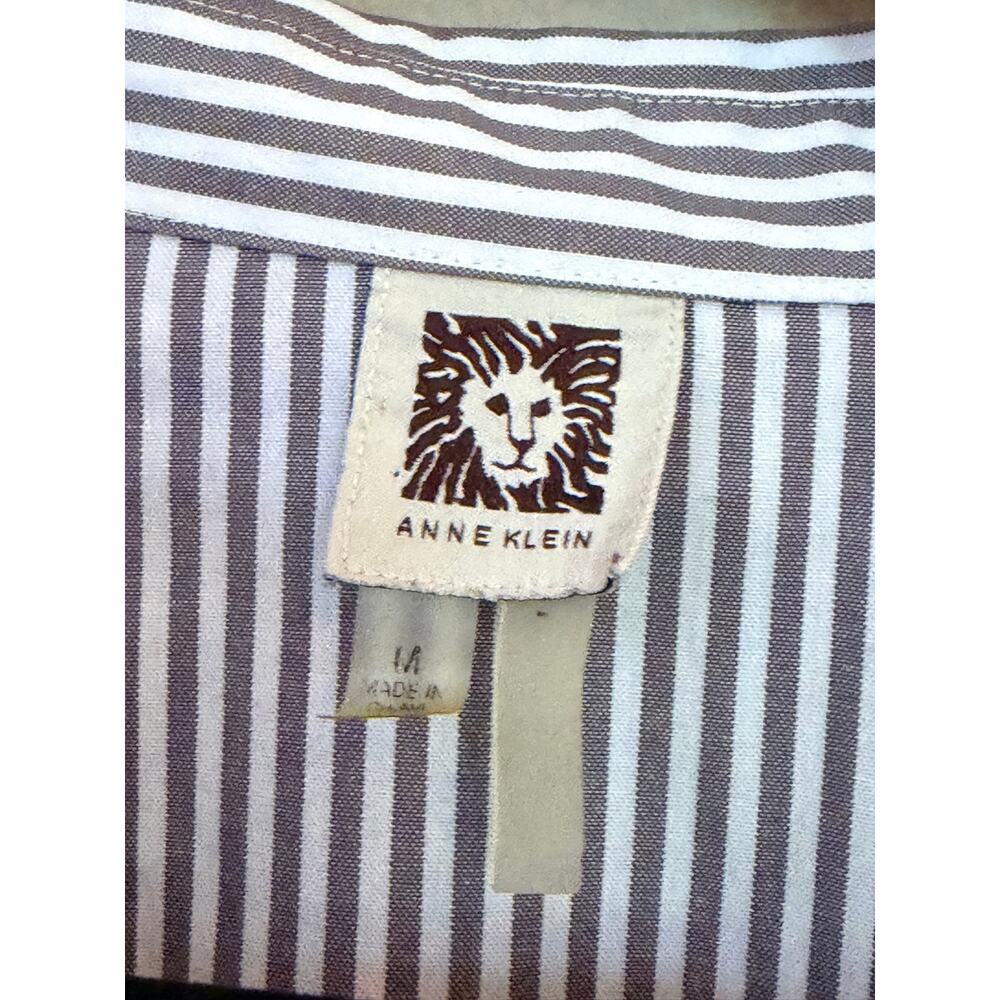 Anne Klein Pinstripe Button Front Blouse Gray White Women’s Medium - Picture 6 of 12
